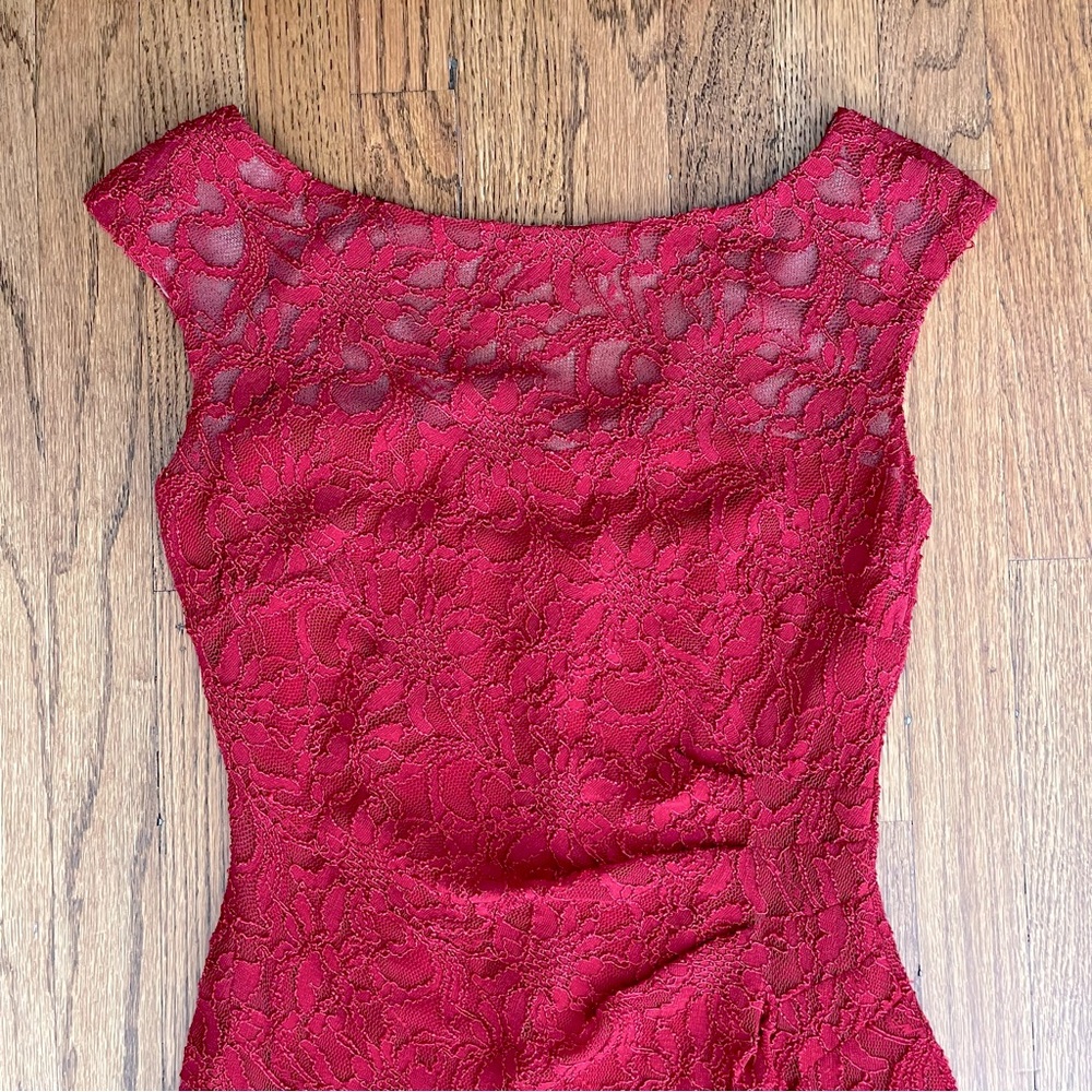 Ralph Lauren Red Lace Dress V Neck Back